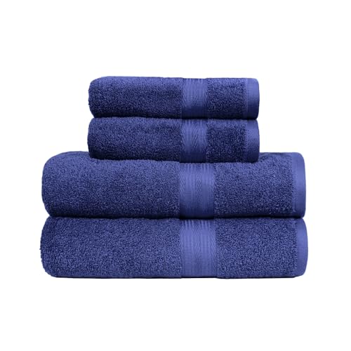 Amazon Basics – 4 Stück Badetuch-Set für Badezimmer, lichtbeständig, 100 % Baumwolle, weich und saugfähig, 2 Badetücher und 2 Handtücher, Königsblau von Amazon Basics