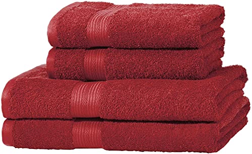 Amazon Basics Handtuch-Set, ausbleichsicher, 4 stück, 2 Badetücher und 2 Handtücher, Rot, 100% Baumwolle 500g/m² von Amazon Basics