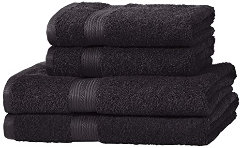Amazon Basics Badetuch Handtuch-Set, Ausbleichsicher, 2 Badetücher und 2 Handtücher, 100% Baumwolle 500g/m², 4 Stück, Schwarz,140 x 70 cm & 100 x 50 cm von Amazon Basics