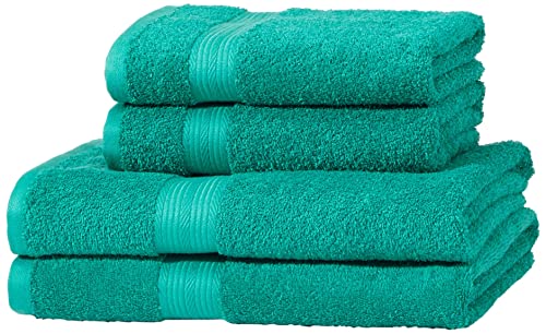 Amazon Basics Handtuch-Set, 100% Baumwolle 500g/m², ausbleichsicher, 4 Stück ( 2 Badetuch und 2 Handtücher ), Grün von Amazon Basics