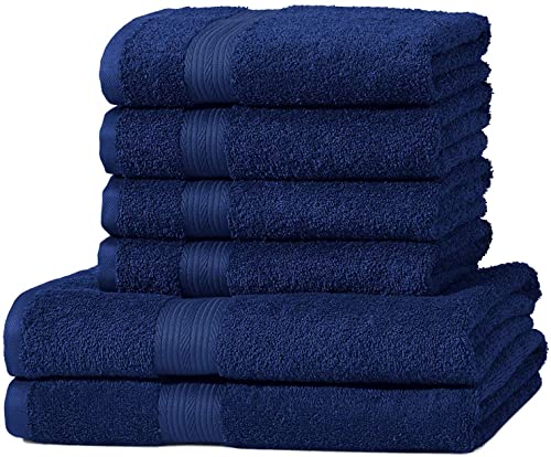 Amazon Basics Handtuch-Set, ausbleichsicher, 2 Badetuch und 4 Handtücher, 6 Stück,100% Baumwolle 500g/m², 140 x 70 cm, Königsblau von Amazon Basics