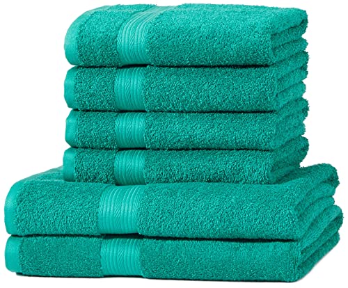 Amazon Basics Handtuch-Set, ausbleichsicher, 2 Badetücher und 4 Handtücher, Türkisgrün, 100% Baumwolle 500g/m² von Amazon Basics