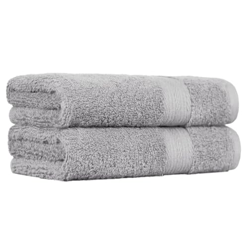 Amazon Basics 2 Handtücher für Badezimmer, farbecht, 100 % Baumwolle, weich, saugfähige Händehandtuch, 50 x 100 cm, Grau, 2 Stück von Amazon Basics