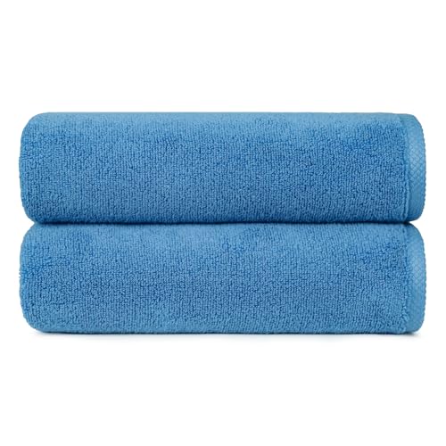 Amazon Basics – Badetuch Set für Badezimmer, schnelltrocknendes, saugfähiges Handtuch-Set, 100 % Baumwolle, 2 Badetücher, 70 x 140 cm, 2 Stück, Seeblau von Amazon Basics
