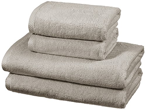 Amazon Basics - Handtuch-Set, schnelltrocknend, 2 Badetücher und 2 Handtücher - Platingrau, 100% Baumwolle von Amazon Basics
