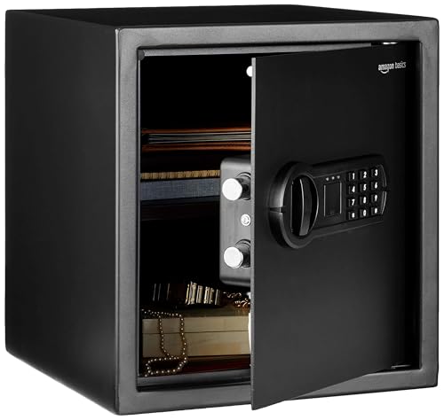 Amazon Basics Elektronischer Tresor aus Stahl mit programmierbarem digitalem Tastenfeld für Schmuck, Geld, Wertsachen, 34 l, 33 cm x 33 cm x 36 cm (B x T x H), Schwarz von Amazon Basics