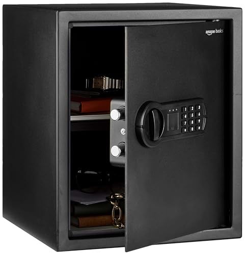 Amazon Basics Elektronischer Tresor aus Stahl mit programmierbarem digitalem Tastenfeld für Schmuck, Geld, Wertsachen, 43 l, 35 cm x 33 cm x 42 cm (B x T x H), Schwarz von Amazon Basics
