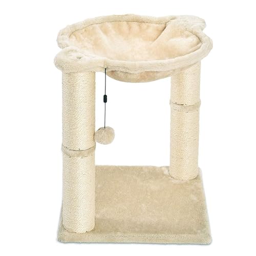 Amazon Basics – Katzen-Kratzbaum mit Haus, Hängematte, Bett und Kratzstamm, 41 x 51 x 41 cm, beige von Amazon Basics