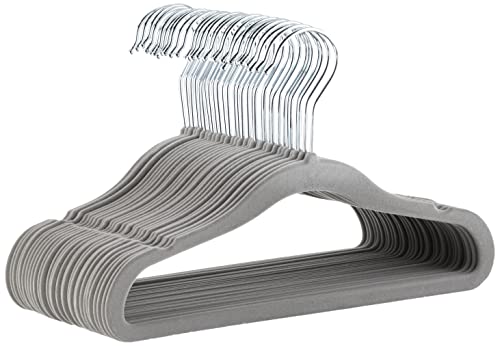 Amazon Basics Kinder-Kleiderbügel aus Samt, rutschfeste Kleiderbügel für Babys und Kleinkinder, 29 cm, 30er-Pack, Grau von Amazon Basics