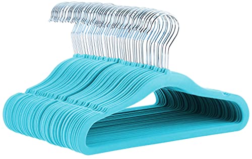 Amazon Basics Kinder-Kleiderbügel aus Samt, rutschfeste Kleiderbügel für Babys und Kleinkinder, 29 cm, 50er-Pack, Blau von Amazon Basics