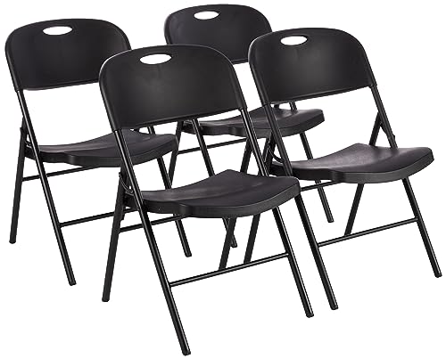 Amazon Basics Klappstühle aus Kunststoff und Metall, 4er-Set, Campingstuhl, Küchenstuhl, drinnen und draußen, Schwarz, bis 158 kg von Amazon Basics