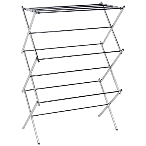 Amazon Basics Klappbarer Ziehharmonika-Wäscheständer aus Legierter Stahl für den Innenbereich, Bekleidung, 74.9 x 36.8 x 106.2 cm (LXWXH), Chrom von Amazon Basics