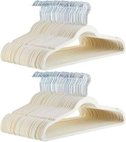 Amazon Basics Schmale und rutschfeste Kleiderbügel für Hemden/Anzug/Kostüm, 100er-Pack, Elfenbein von Amazon Basics
