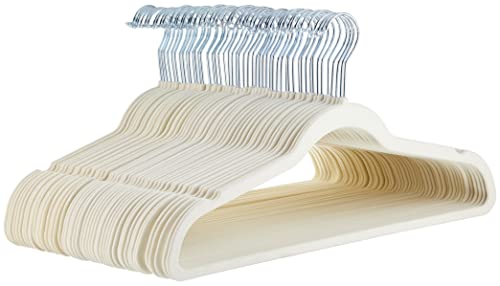 Amazon Basics Schmale und rutschfeste Kleiderbügel für Hemden/Anzug/Kostüm - 50er-Packung, Elfenbeinfarbe von Amazon Basics