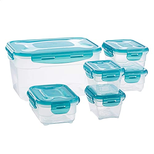Amazon Basics Gefrierbehälter im Set, mit Deckel, luftdicht, auslaufsicher, stapelbar, für Kühlschrank/Gefriertruhe, BPA-frei, Kunststoff, mikrowellen- und spülmaschinenfest, 6 Stück 1er-Pack, farblos von Amazon Basics