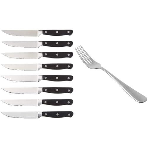 Amazon Basics Messerset, 8-teilig & Tafelgabeln, Abgerundete Kanten, Edelstahl, 12er-Pack von Amazon Basics