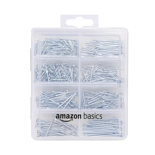 Amazon Basics – Nagel-Set, mit Senkkopf-Nägeln, Drahtstiften, gewöhnlichen Nägeln, Drahtnägeln und Bilderrahmen-Nägeln, 550 Stück von Amazon Basics