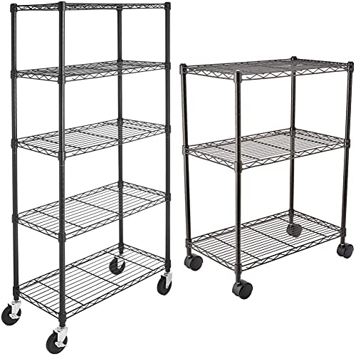 Amazon Basics - Regal mit Rollen und 5 Regalböden - Schwarz & Regal mit Rollen und 3 Regalböden - Schwarz von Amazon Basics