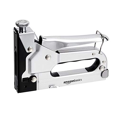 Amazon Basics Strapazierfähiger Handtacker, 3-in-1-Tackerpistole mit 600 Heftklammern, für Polstermöbel, Hausreparatur, Tischlerei, Dekoration und Reparatur von Möbeln, Schwarz von Amazon Basics
