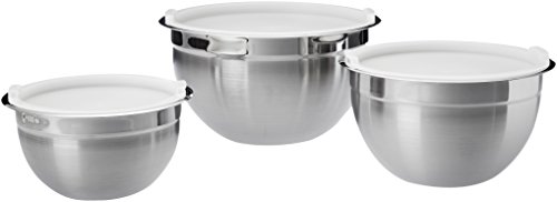 Amazon Basics Rührschüsseln, 1.5 quarts Edelstahl, 3teiliges Set, Silber, Weiß von Amazon Basics