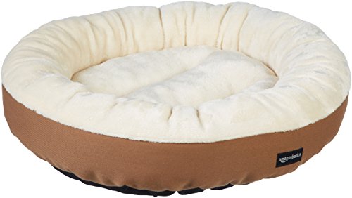 Amazon Basics Rundes Polsterbett für Haustiere, für Hunde oder Katzen, mit Flanelloberseite, 50 x 50,8 x 15,2 cm, braun und elfenbeinfarben von Amazon Basics