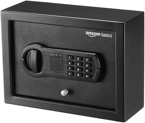 Amazon Basics Safe, klein, schlank, für Schreibtischschublade, mit programmierbarem Elektronisches Kombinationsschloss, schwarz, 30 cm B x 21.8 cm T x 11.2 cm H von Amazon Basics
