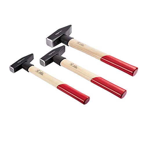 Amazon Basics - Schlosserhammer-Set, Stiel aus Hickoryholz, 3 Teile, 300 g, 500 g, 1000 g, Schwarz von Amazon Basics