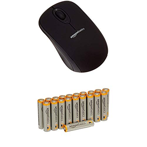 Amazon Basics Schnurlose Maus mit Nano-Empfänger (schwarz) mit Amazon Basics Batterien von Amazon Basics