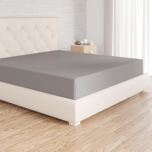 Amazon Basics Spannbettlaken, 135 x 190 x 30 cm, Mikrofaser, Spannbetttuch - Matratzenhöhe bis 30 cm, Dunkelgrau von Amazon Basics