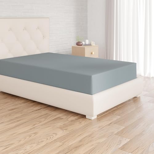 Amazon Basics Spannbettlaken, 90 x 190 x 30 cm, Mikrofaser, Spannbetttuch - Matratzenhöhe bis 30 cm, Spa Blau von Amazon Basics