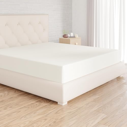 Amazon Basics Spannbettlaken, 180 x 200 x 30 cm, Mikrofaser, Spannbetttuch - Matratzenhöhe bis 30 cm, Creme von Amazon Basics