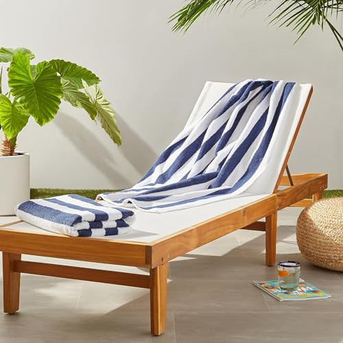 Amazon Basics Pool und Strandtuch, 100 % Baumwolle, Frottee, Cabana-Streifen, weich und saugfähig, 76 x 152 cm, 2 Stück, Marineblau Amazon Basics Pool und Strandtuch, 100 % Baumwolle, Frottee, Cabana-Streifen, weich und saugfähig, 76 x 152 cm, 2 Stück, Marineblau von Amazon Basics