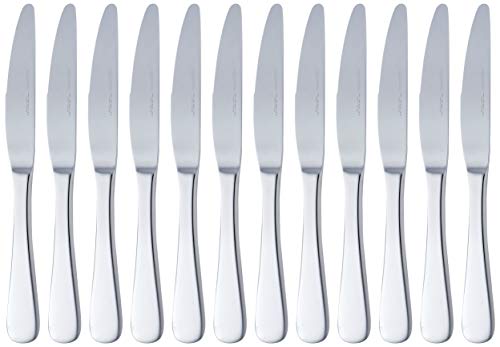 Amazon Basics Tafelmesser mit Abgerundeter-Rand, Edelstahl, 12er-Pack, Silberfarben von Amazon Basics