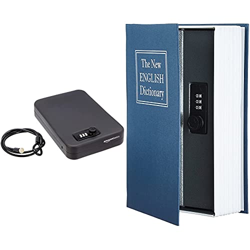 Amazon Basics - Tragbare Sicherheitsbox mit Zahlenschloss, extra-groß & Buch-Safe, Kombinationsschloss - Blau von Amazon Basics