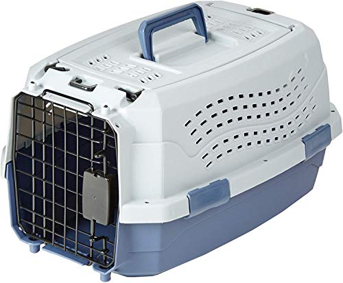 Amazon Basics Hund Transportbox für Haustiere, 2 Türen, 1 Dachöffnung, L 48 x B 32 x H 25 cm, Blau von Amazon Basics