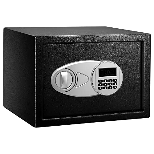 Amazon Basics Tresor aus Stahl, Sicherheit für Zuhause, mit digitaler Tastatursperre – für Bargeld, Schmuck, Ausweise, Dokumente, 14 l, 35cm x 25cm x 25cm (B x T x H), Schwarz von Amazon Basics