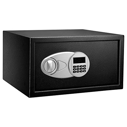 Amazon Basics Tresor aus Stahl, Sicherheit für Zuhause, mit digitaler Tastatursperre – für Bargeld, Schmuck, Ausweise, Dokumente, 28 l, 43 cm x 37 cm x 23 cm (B x T x H), Schwarz von Amazon Basics