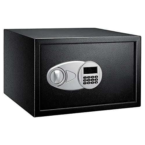 Amazon Basics Tresor aus Stahl, Sicherheit für Zuhause, mit digitaler Tastatursperre – für Bargeld, Schmuck, Ausweise, Dokumente, 34 l, 43 cm x 37 cm x 27 cm (B x T x H), Schwarz von Amazon Basics