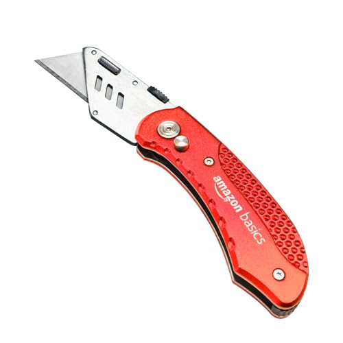 Amazon Basics Robustes Universalmesser mit Aluminiumgehäuse, Rot von Amazon Basics