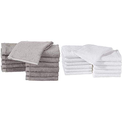 Amazon Basics - Waschlappen aus Baumwolle, 12er-Pack, Grau & Waschlappen aus Baumwolle, 12er-Pack - Weiß von Amazon Basics