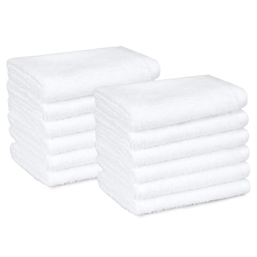 Amazon Basics Gesichtshandtücher für Badezimmer, 100 % Baumwolle, besonders saugfähiger Waschlappen, schnelltrocknend, Handtücher für Beautysalon, 30 x 30 cm, 12er-Pack, Weiß von Amazon Basics