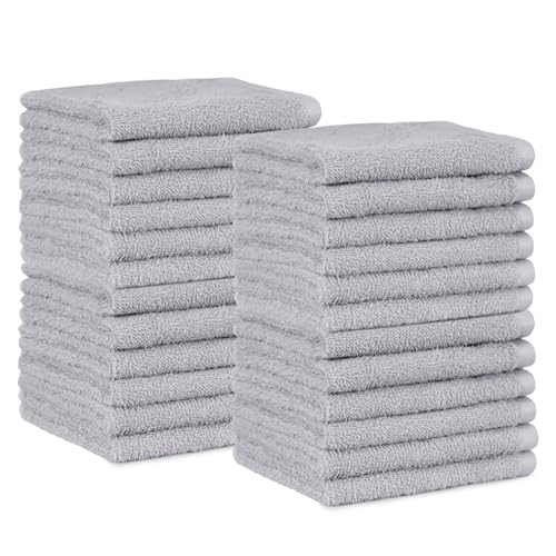 Amazon Basics Gesichtshandtücher für Badezimmer, 100 % Baumwolle, besonders saugfähiger Waschlappen, schnelltrocknend, Handtücher für Beautysalon, 30 x 30 cm, 24er-Pack, Grau von Amazon Basics