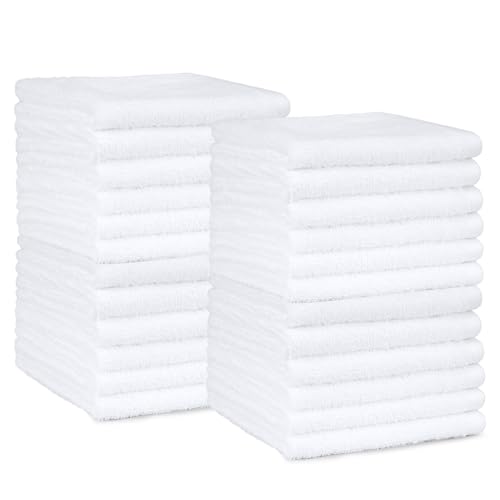 Amazon Basics Gesichtshandtücher für Badezimmer, 100 % Baumwolle, besonders saugfähiger Waschlappen, schnelltrocknend, Handtücher für Beautysalon, 30 x 30 cm, Weiß, 24er-Pack von Amazon Basics