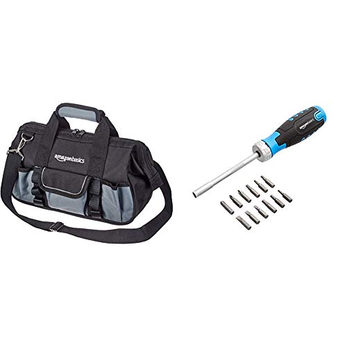Amazon Basics - Werkzeugtasche - 30,5 cm & Magnetischer Ratschen-Schraubendreher, 12-in-1-Set von Amazon Basics