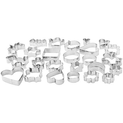 Amazon Basics Ausstechformen für Kekse, Verschiedene Formen, 4 cm to 9 cm, Set mit 25 Stück, Silber von Amazon Basics