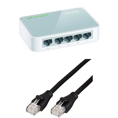 TP-Link TL-SF1005D Netzwerk Switch 5 Ports, 10/100MBit/s RJ45 mit Amazon Basics Ethernet-Netzwerkkabel, RJ45, Cat6, 1,5 m von Amazon Basics