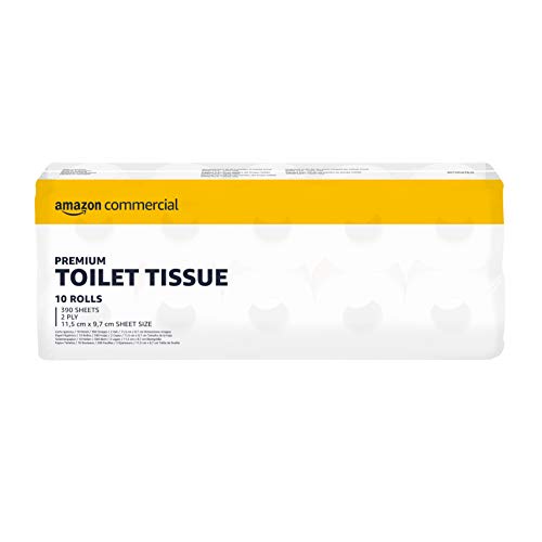 AmazonCommercial Toilettenpapier, 2-lagig Recycelt, De-Inked, 40 Rollen, 4 Packungen mit 10, 390 Blätter per Rolle, insgesamt Blatt 15600, Blattgröße: 11,5 x 9,7 cm, T4/T6-Spender kompatibel von AmazonCommercial