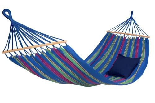 AMAZONAS Hängematte Aruba Juniper wetterfest und UV-beständig 210 x 80cm bis 180kg blaugestreift von AMAZONAS