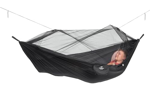 AMAZONAS Ultra-Light Hängematte Moskito Traveller EXTREME 500g 275cm x 140cm Packmaß 24,5 x 8,5cm bis 200kg in Schwarz von AMAZONAS
