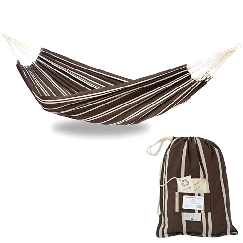 AMAZONAS Brasilianische Hängematte XL Barbados Mocca für Mehrpersonen bis 200kg, 230 x 150cm braun-weiß gestreift Gesamtlänge 340 cm von AMAZONAS